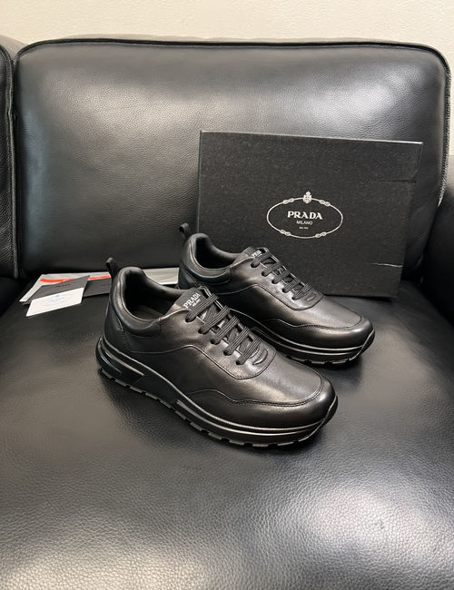 Prada Genuine Leather Casual Sneakers With Comfort Sole