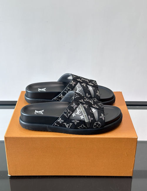 Louis Vuitton LV Monogram Denim Slides Rubber Sole Breathable Casual