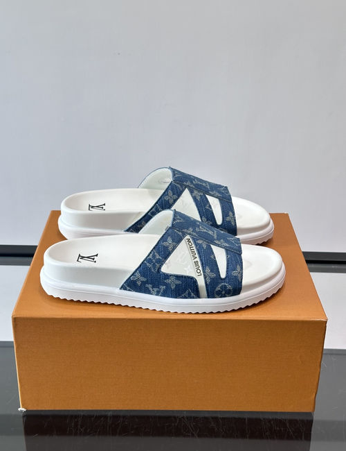 Louis Vuitton LV Monogram Denim Slides Rubber Sole Breathable Casual