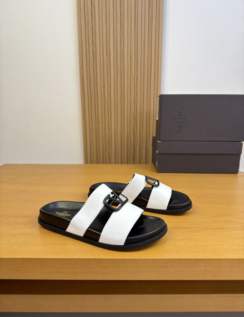 Valentino Leather Buckle Casual Slides
