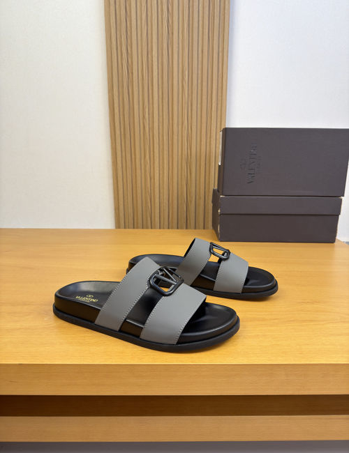 Valentino Leather Buckle Casual Slides