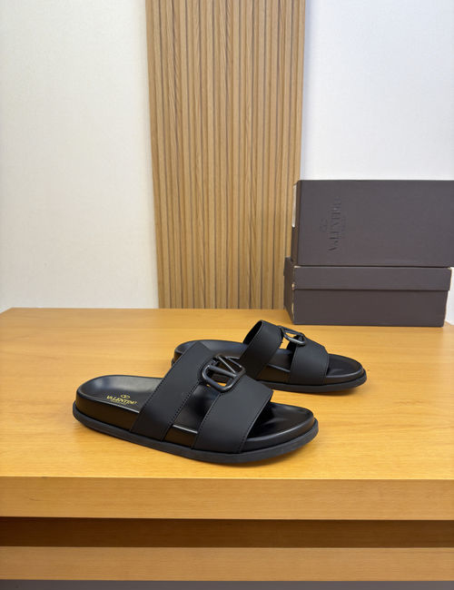 Valentino Leather Buckle Casual Slides