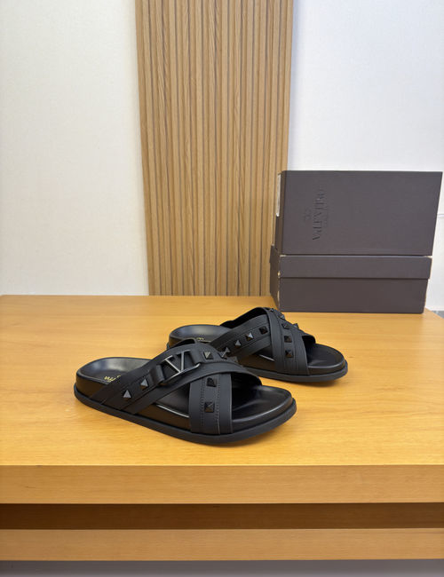 Valentino Leather Rivet Casual Slides