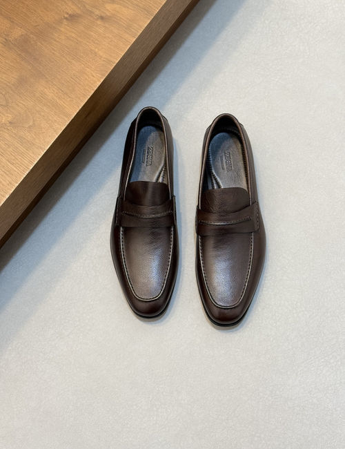Zegna 232 Logo Grain Leather Loafers