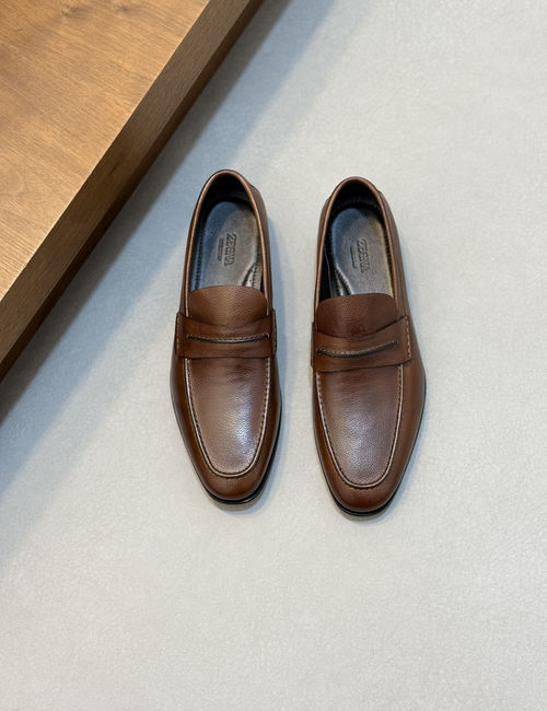 Zegna 232 Logo Grain Leather Loafers
