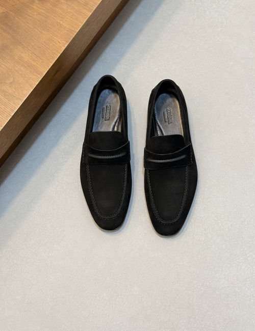 Zegna 232 Logo Grain Leather Loafers