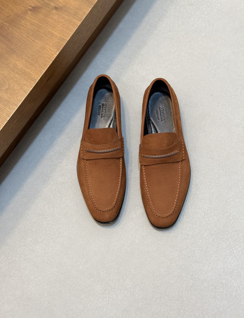 Zegna 232 Logo Grain Leather Loafers