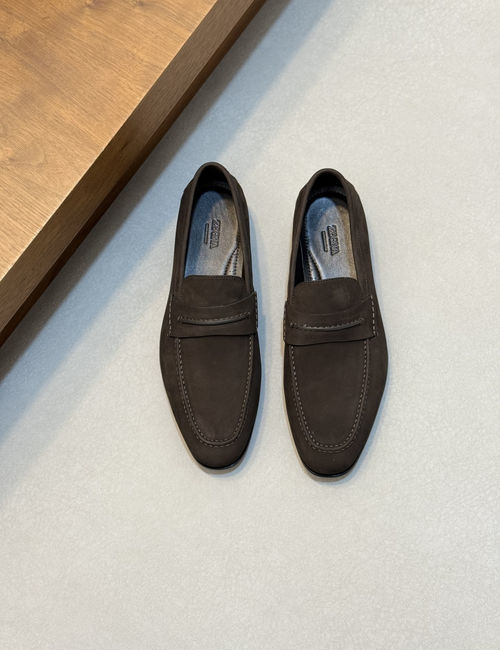 Zegna 232 Logo Grain Leather Loafers
