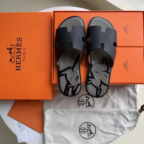 Hermes H Slippers Sheepskin Leather Sole Comfortable