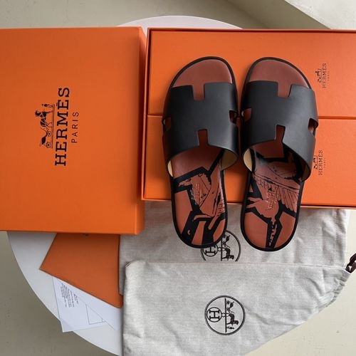Hermes H Slippers Sheepskin Leather Sole Comfortable