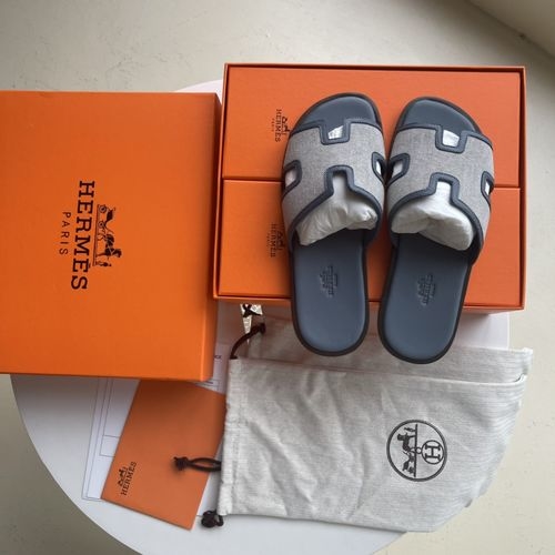 Hermes H Slippers Sheepskin Leather Sole Comfortable