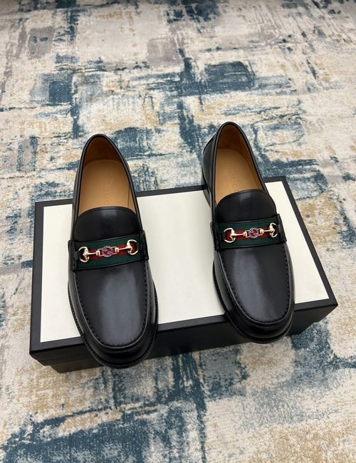 Gucci Web Detail Interlocking G Leather Loafers