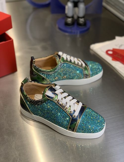 Christian Louboutin Low-Top Full Diamond Snakeskin Green Shoes