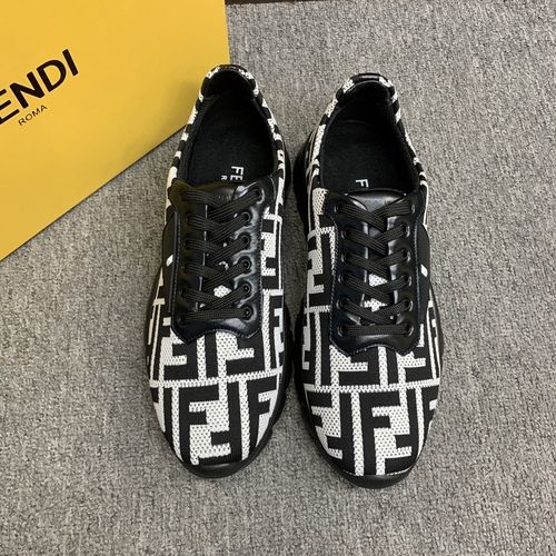 Fendi Cow Leather Flyknit Sneakers With Light Sole