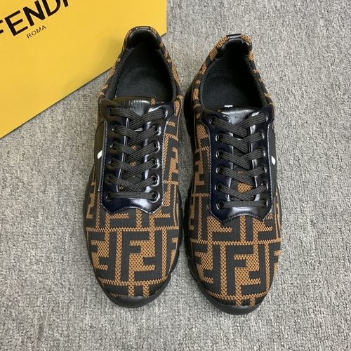 Fendi Cow Leather Flyknit Sneakers With Light Sole