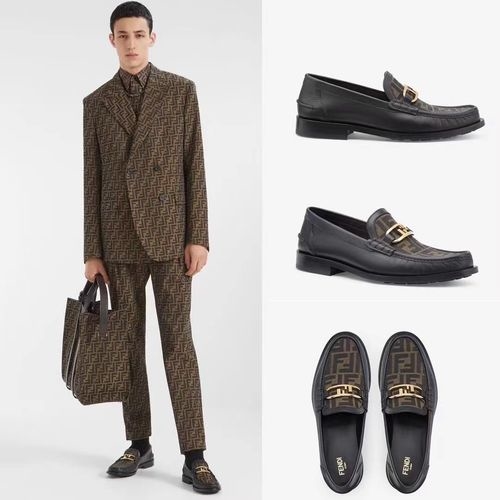 Fendi Timeless Loafers With Canvas Accents And Leather Sole