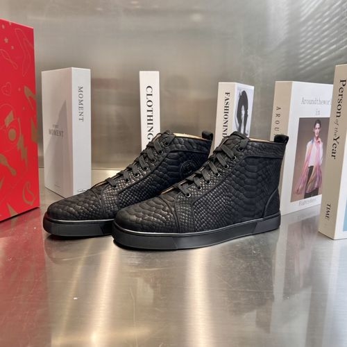 Christian Louboutin Matte Snake-Pattern High-Top Sneakers, Leather Lined, Sole From Original Factory
