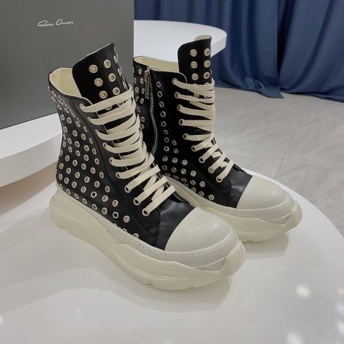 Rick Owens Hand-painted High-top Boots With Leather Upper