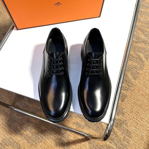 Hermes Business Casual Leather Shoes Rubber Sole