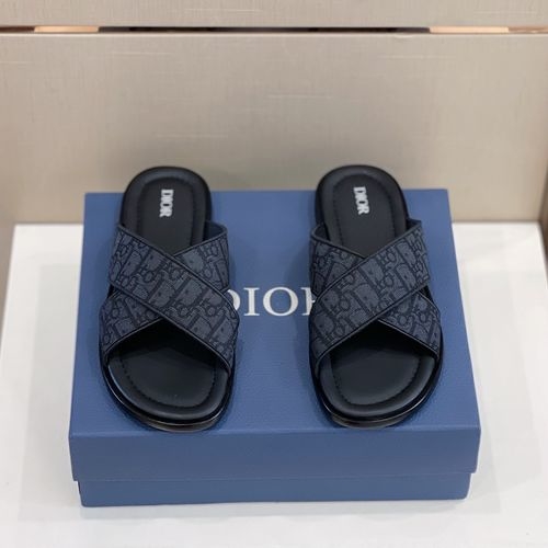 Christian Dior CD Alias Cross-Band Slippers With Oblique Print