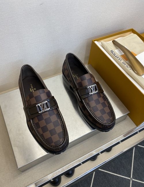 Louis Vuitton LV Damier Pattern Formal Leather Loafers
