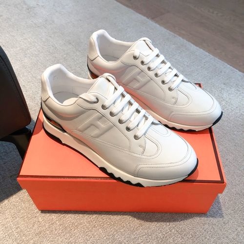 Hermes Vintage Design White Leather Sneakers
