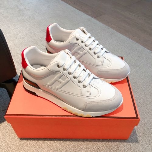 Hermes Vintage Design White Leather Sneakers