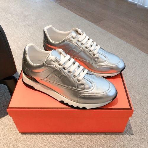 Hermes Vintage Design White Leather Sneakers