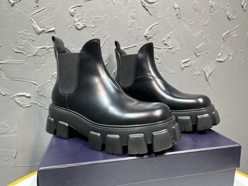Prada Round Toe Martin Boots With Rubber Outsole