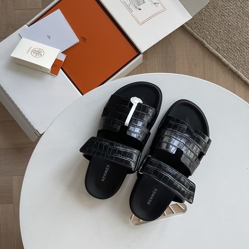 Hermes Epsom Leather Sandals With Adjustable Straps