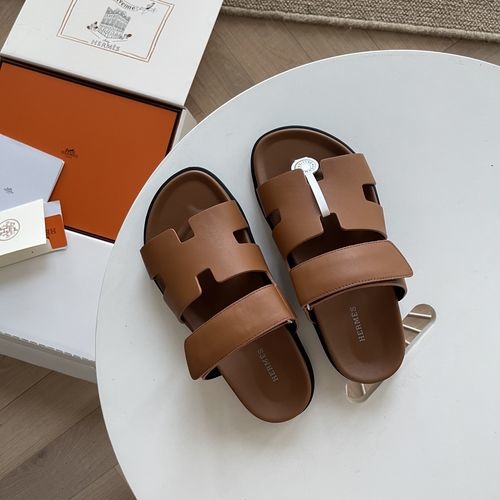 Hermes Epsom Leather Sandals With Adjustable Straps