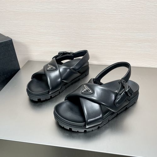 Prada Sheepskin Slides With Cross Straps