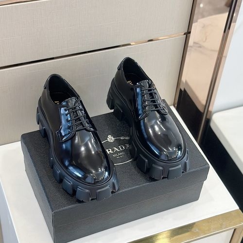 Prada Patent Leather Derby Loafers Rubber Sole