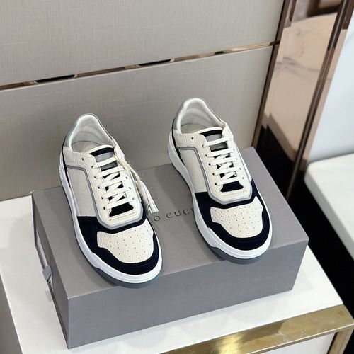 Brunello Cucinelli BC Calfskin Suede Sneakers With Crest Detail