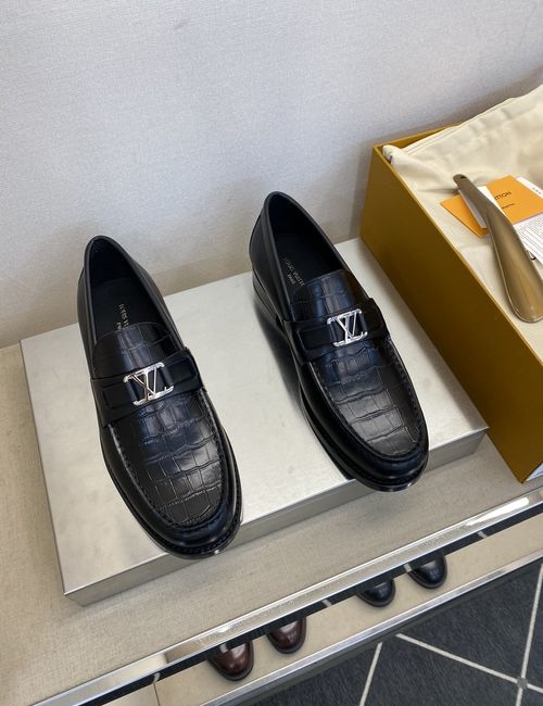 Louis Vuitton LV Crocodile Embossed Formal Leather Loafers