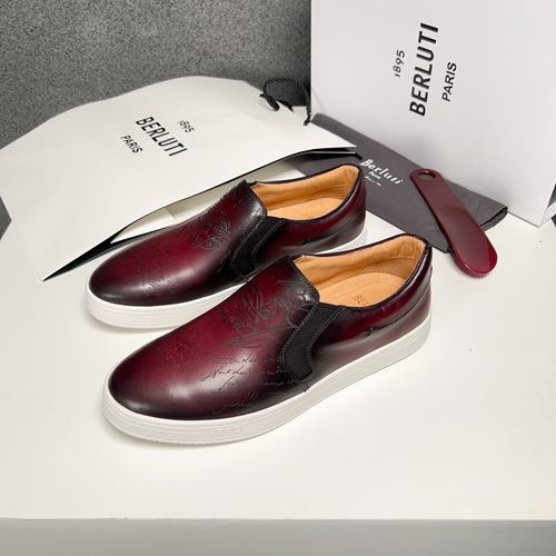 Berluti Burgundy Leather Sneakers With Soft Sole