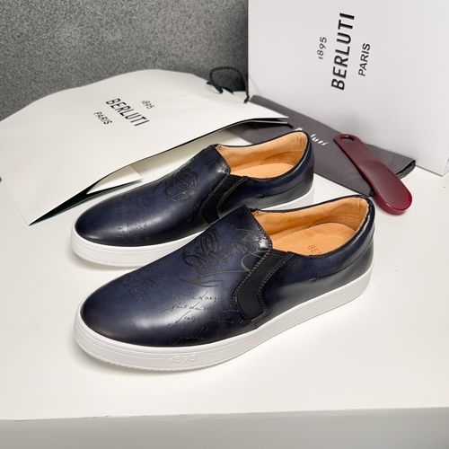 Berluti Black Gray Leather Sneakers With Soft Sole