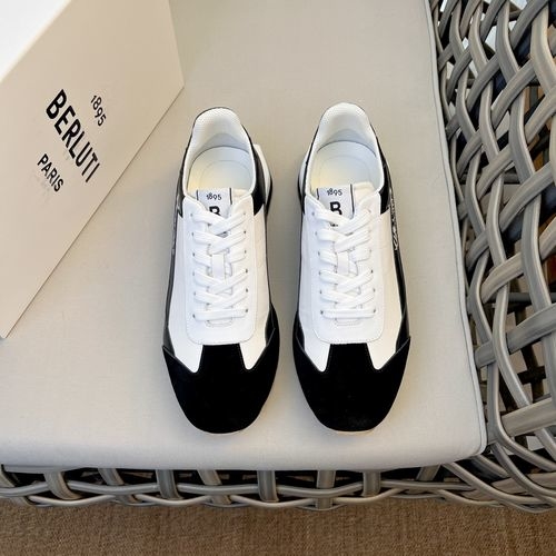 Berluti Leather Canvas Stitched Sports Shoes