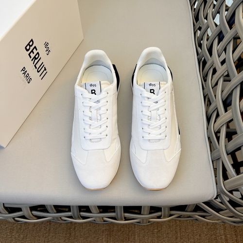 Berluti Leather Canvas Stitched Sports Shoes