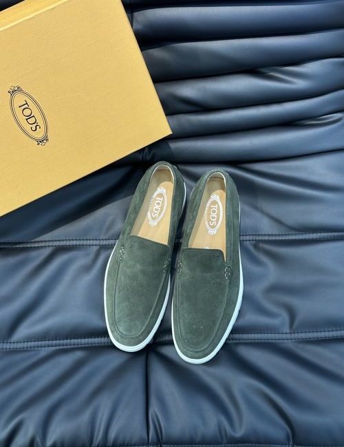 Tods Suede Leather Loafer Shoes With Rubber Sole