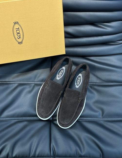 Tods Suede Leather Loafer Shoes With Rubber Sole
