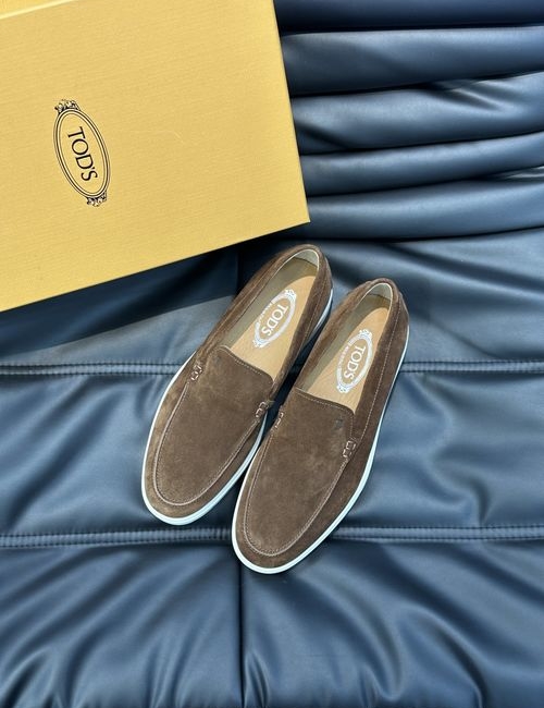 Tods Suede Leather Loafer Shoes With Rubber Sole
