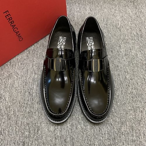 Ferragamo Patent Leather Stitched Casual Dress Shoes