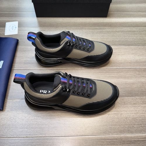 Prada Nappa Cowhide Stripe Fabric Casual Shoes