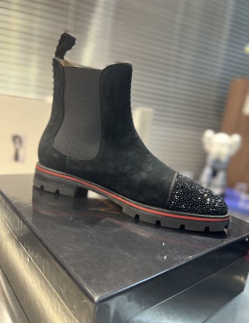 Christian Louboutin Tire Sole Rhinestone Suede Boots