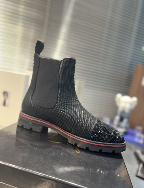 Christian Louboutin Tire Sole, Black Glue Boots With Drill