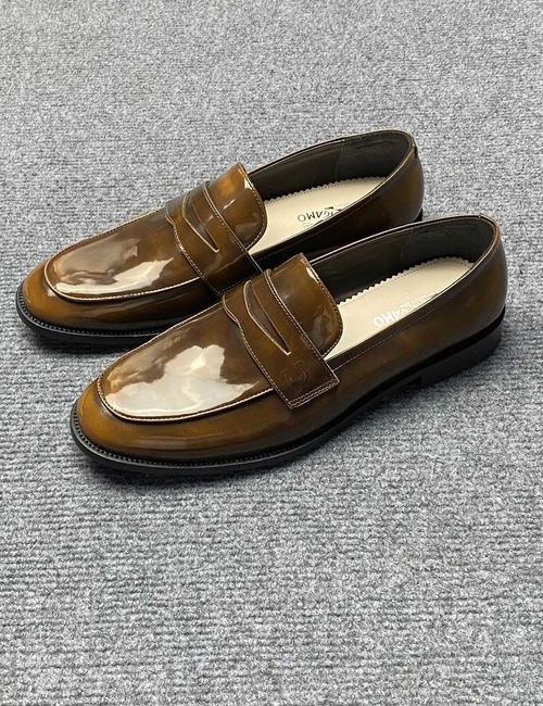 Ferragamo Waxy Leather Slip-on Casual Shoes
