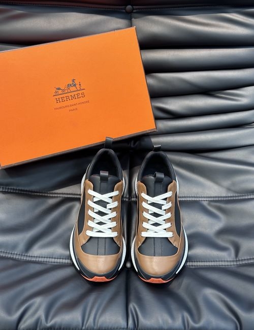 Hermes Layered Leather Casual Sneakers With Rubber Sole