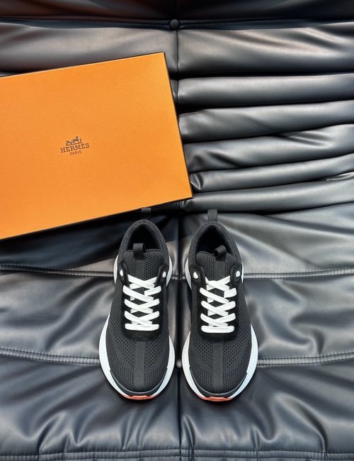 Hermes Layered Leather Casual Sneakers With Rubber Sole