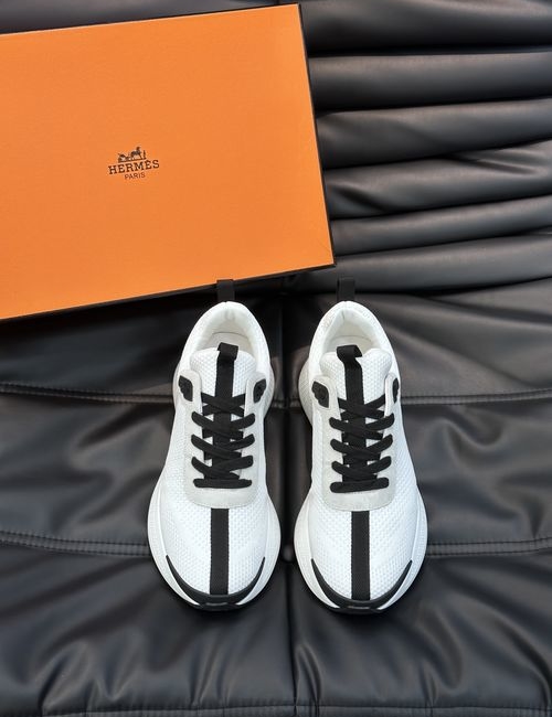 Hermes Layered Leather Casual Sneakers With Rubber Sole